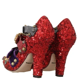 Red Sequined Crystal Studs Heels Shoes