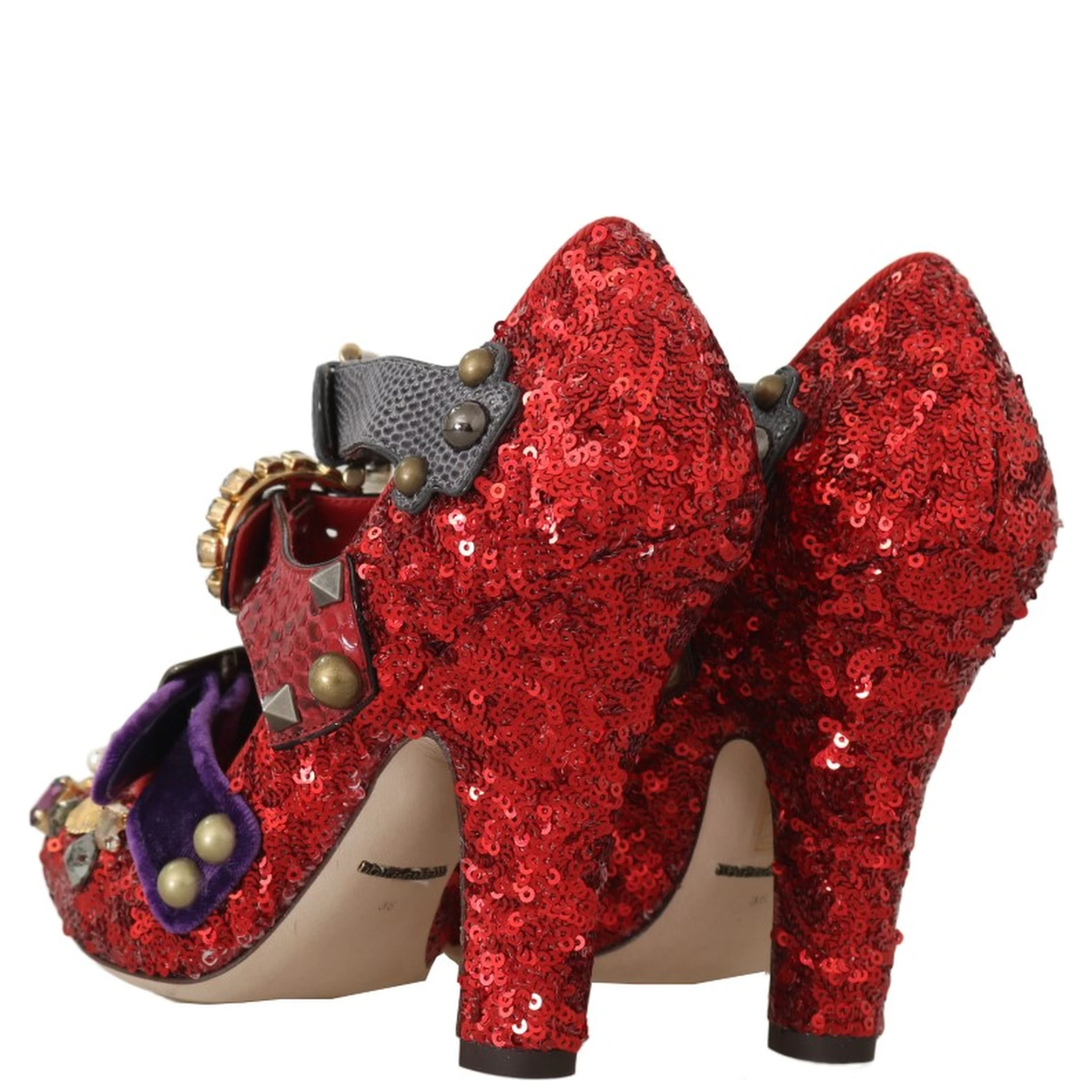 Red Sequined Crystal Studs Heels Shoes