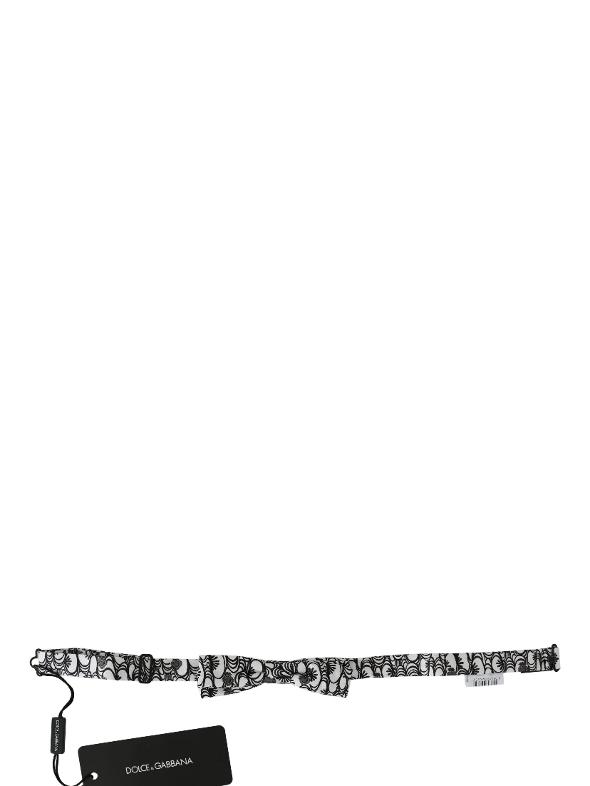 White Pattern Silk Adjustable Neck Papillon Tie