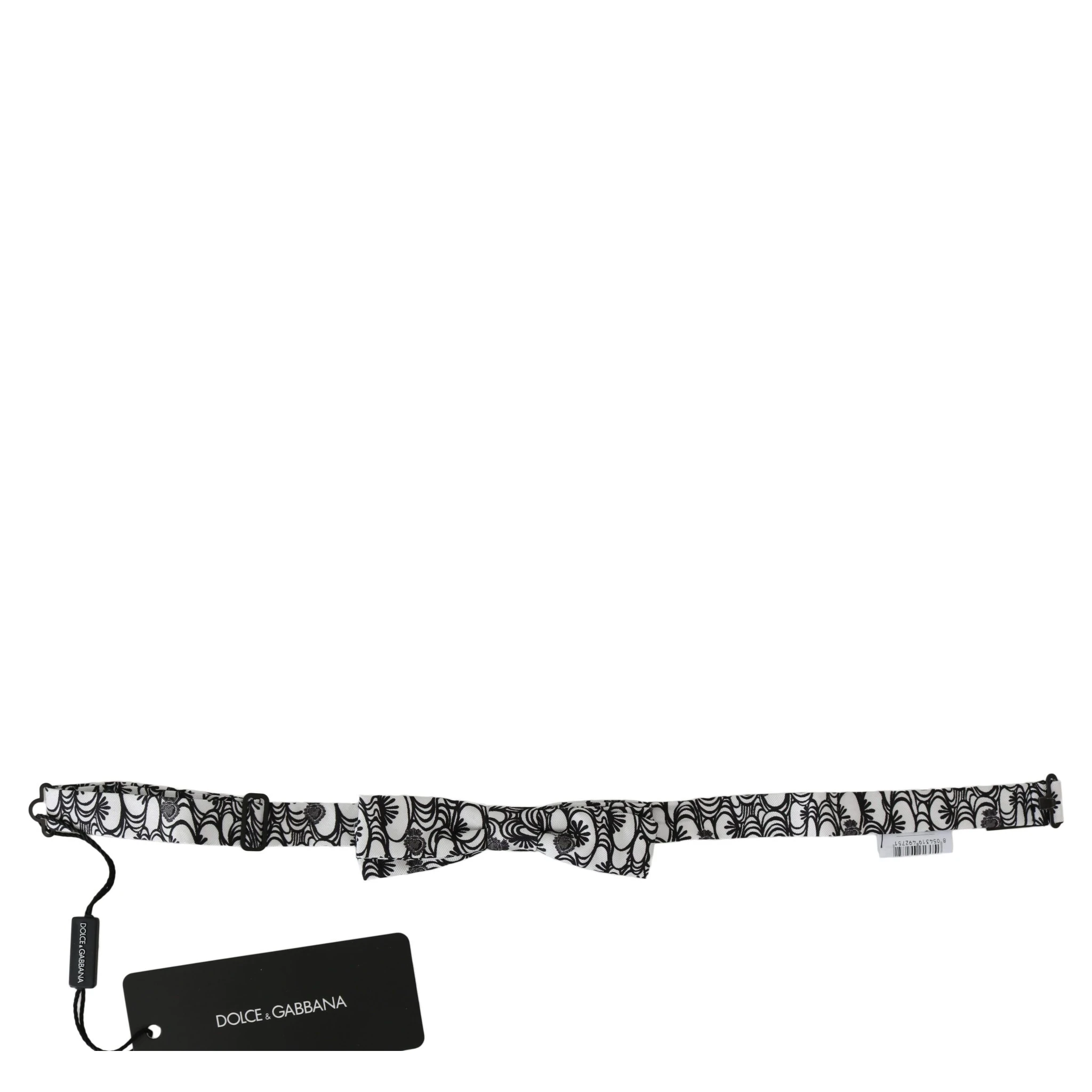 White Pattern Silk Adjustable Neck Papillon Tie