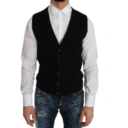 Black Cotton Dress Woven Waistcoat
