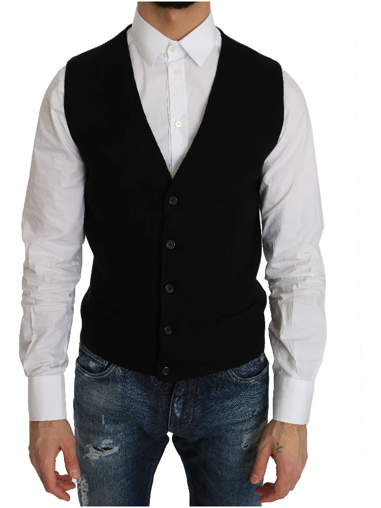 Black Cotton Dress Woven Waistcoat