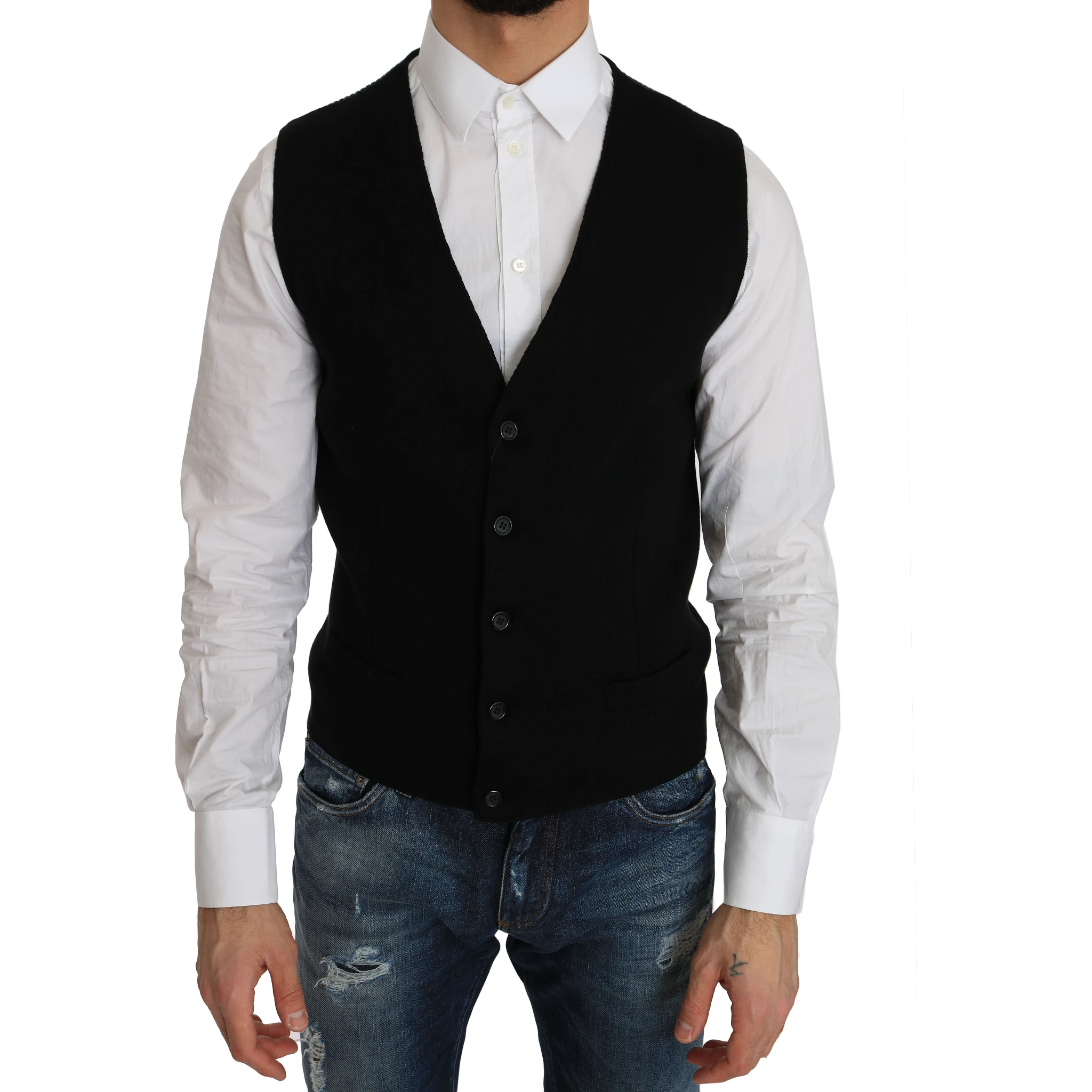 Black Cotton Dress Woven Waistcoat