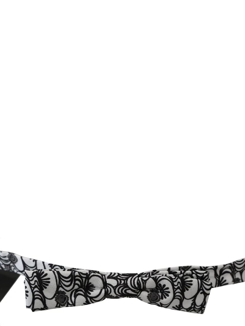 White Pattern Silk Adjustable Neck Papillon Tie