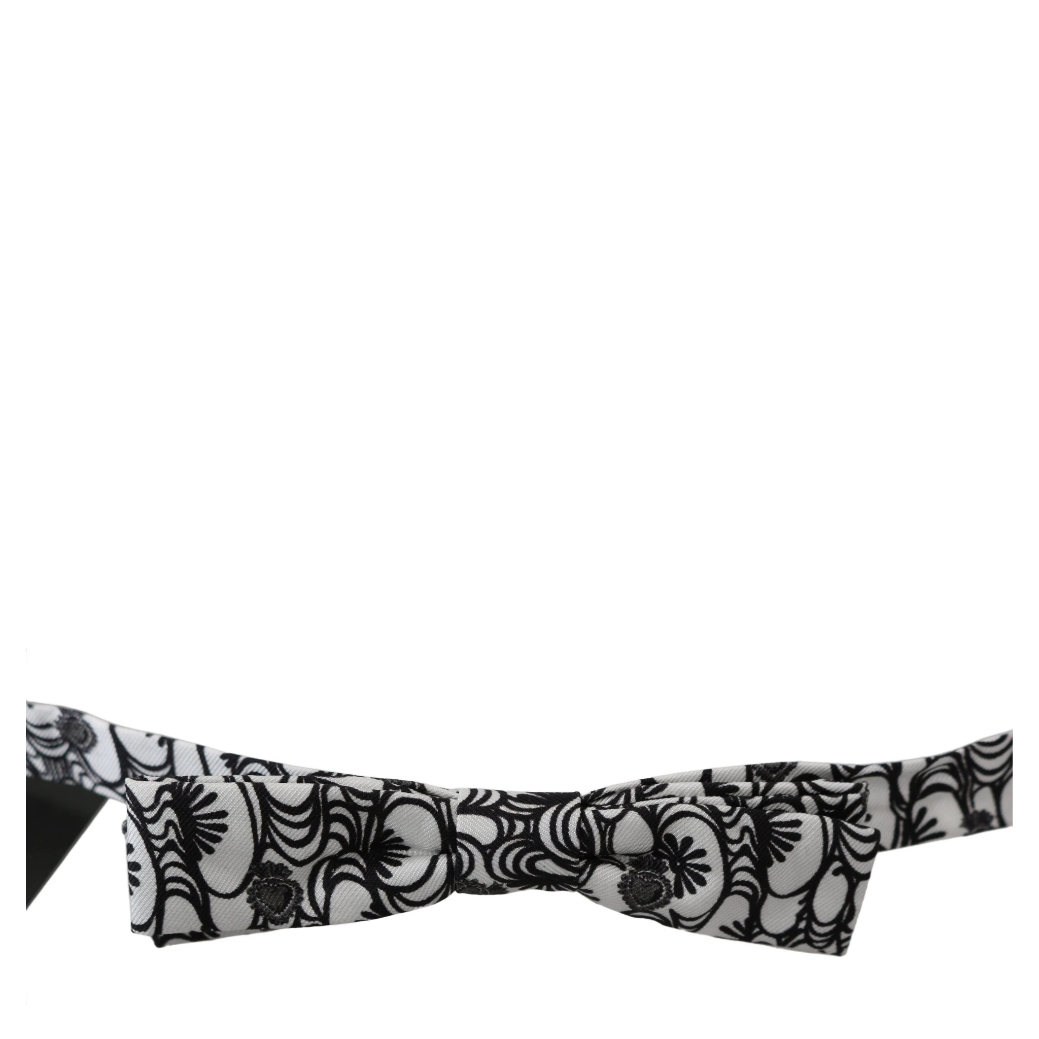 White Pattern Silk Adjustable Neck Papillon Tie