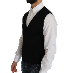 Black Cotton Dress Woven Waistcoat