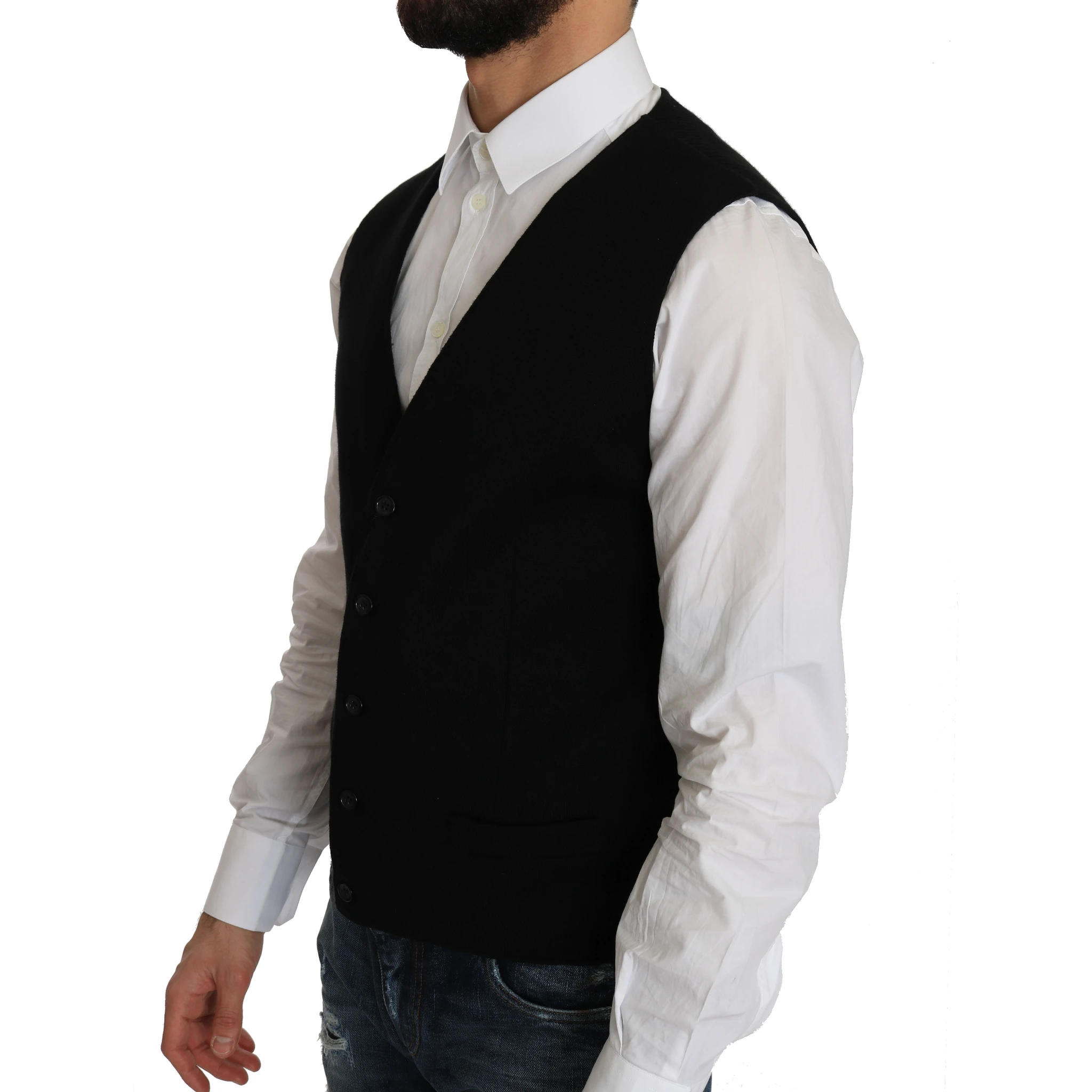 Black Cotton Dress Woven Waistcoat