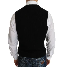 Black Cotton Dress Woven Waistcoat