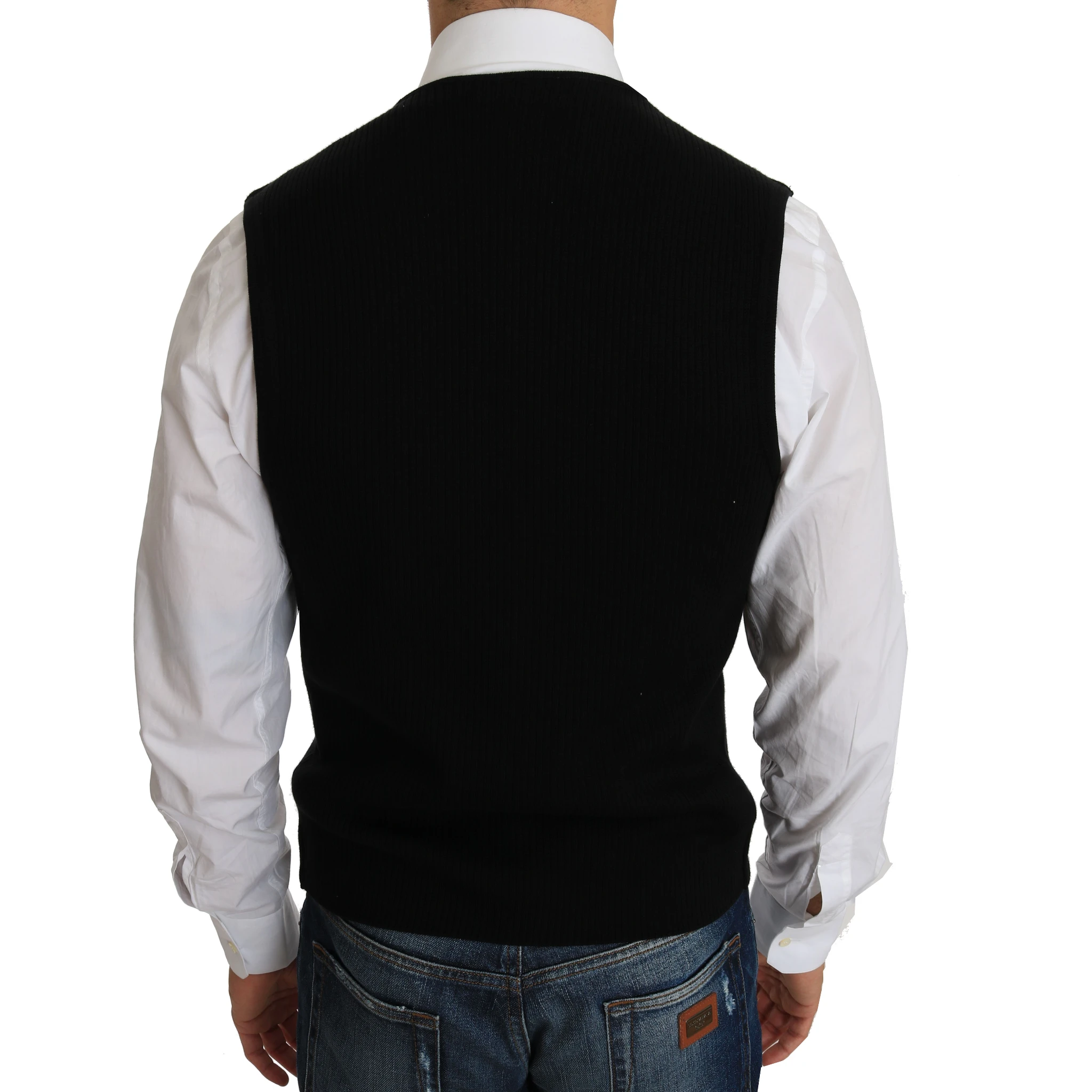 Black Cotton Dress Woven Waistcoat