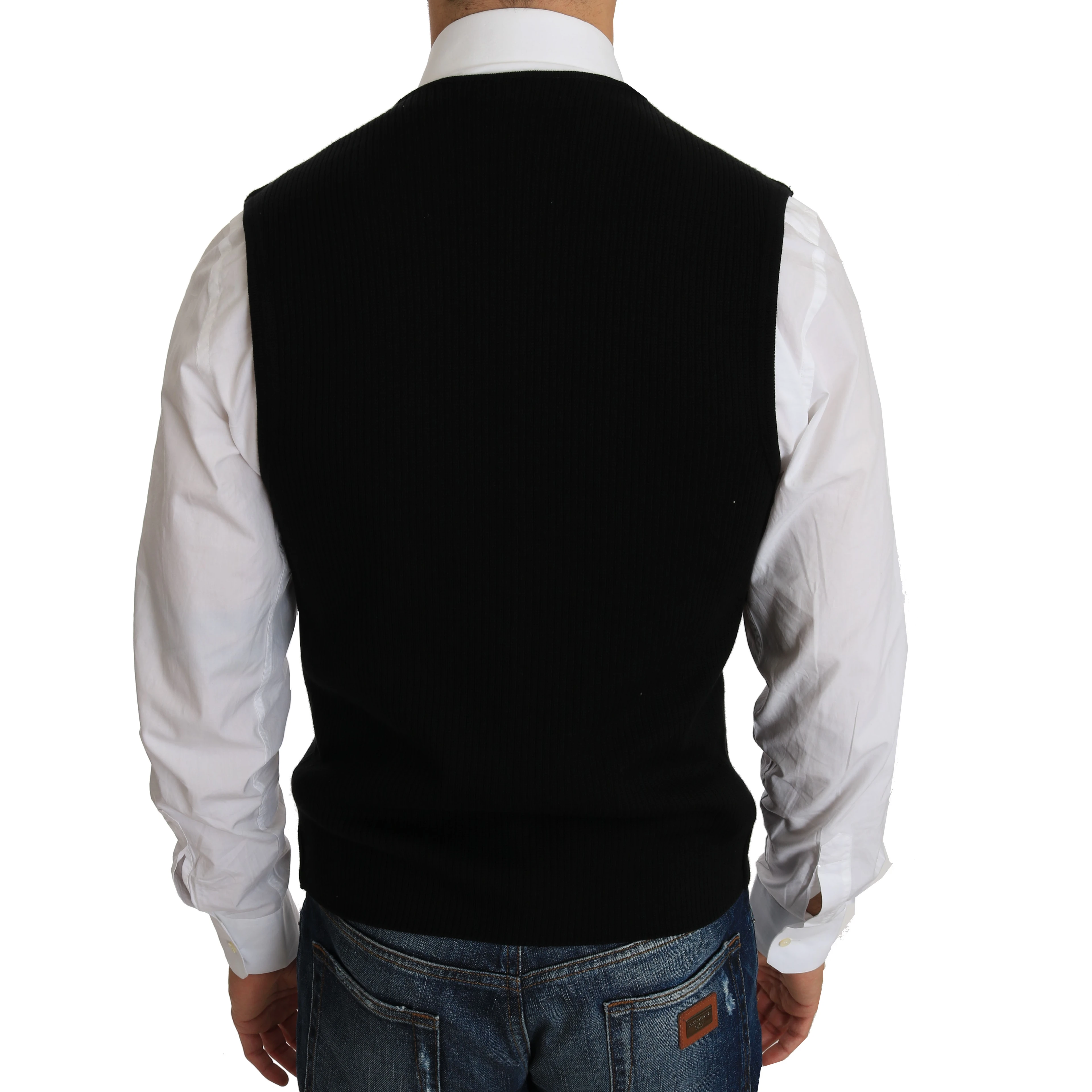 Black Cotton Dress Woven Waistcoat