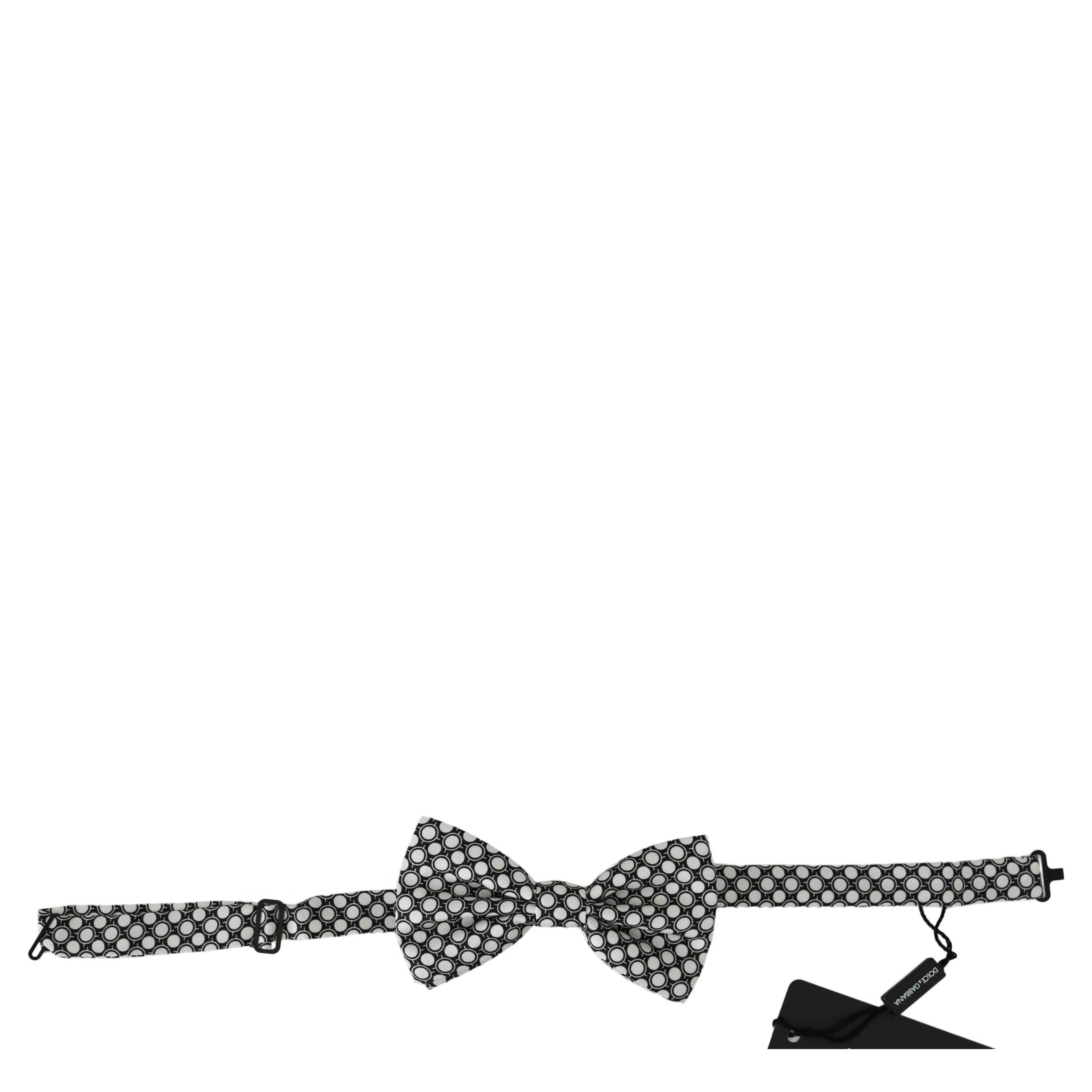 Men Black White Circles Adjustable Neck Papillon Bow Tie