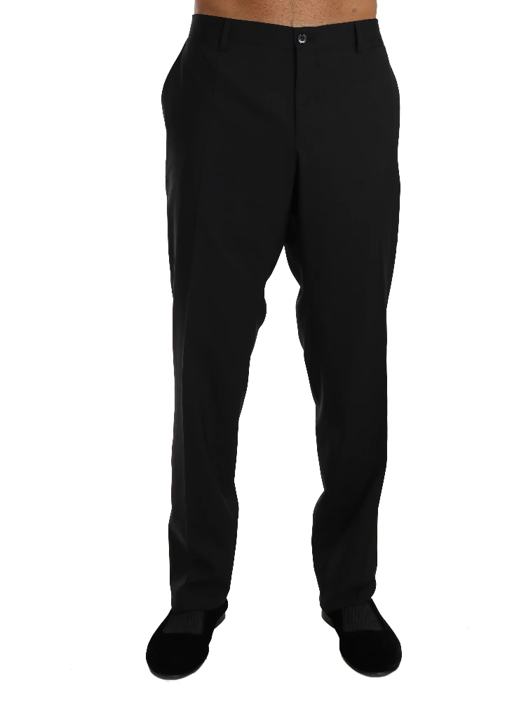 Black Wool Stretch Formal Trousers