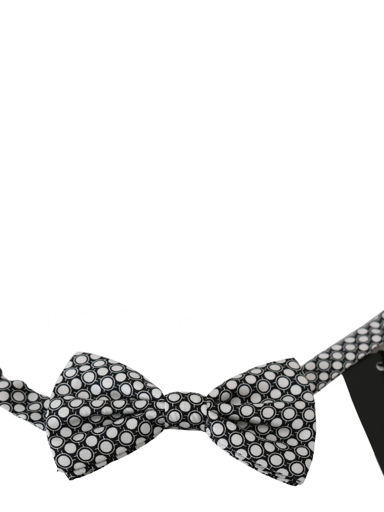 Men Black White Circles Adjustable Neck Papillon Bow Tie alternative