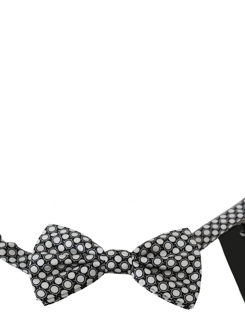 Men Black White Circles Adjustable Neck Papillon Bow Tie