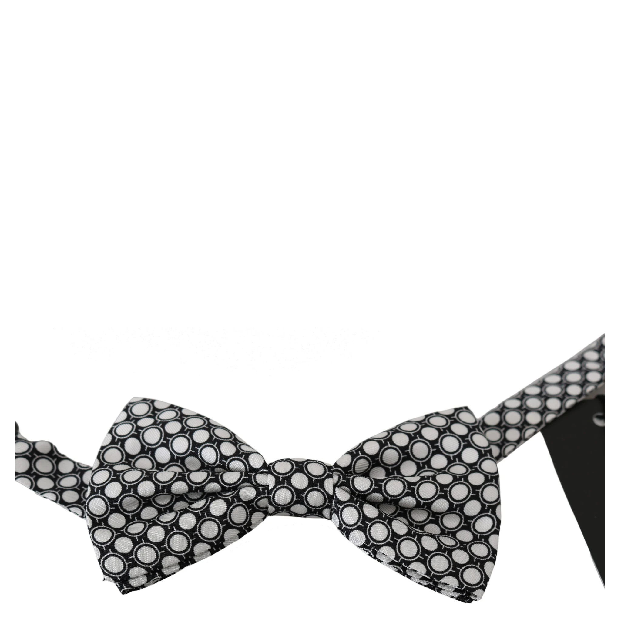 Men Black White Circles Adjustable Neck Papillon Bow Tie