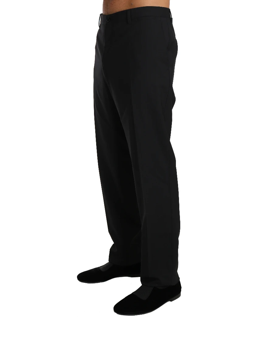 Black Wool Stretch Formal Trousers