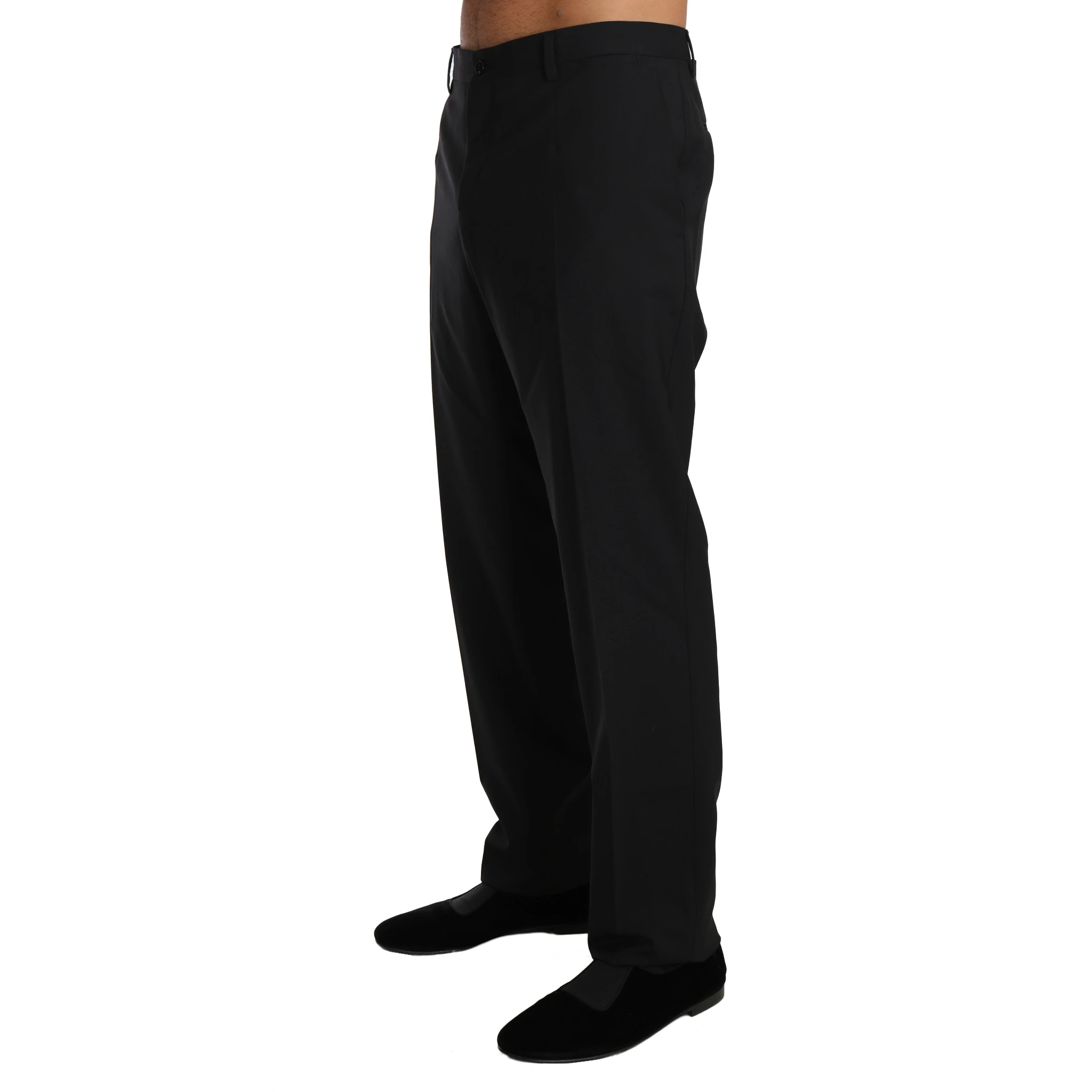 Black Wool Stretch Formal Trousers