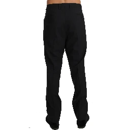 Black Wool Stretch Formal Trousers