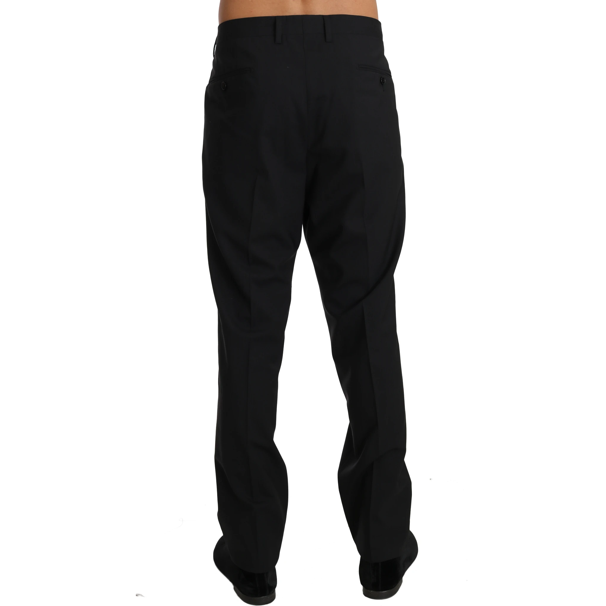Black Wool Stretch Formal Trousers