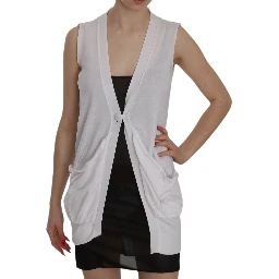 White 100% Cotton Sleeveless Cardigan Top Vest