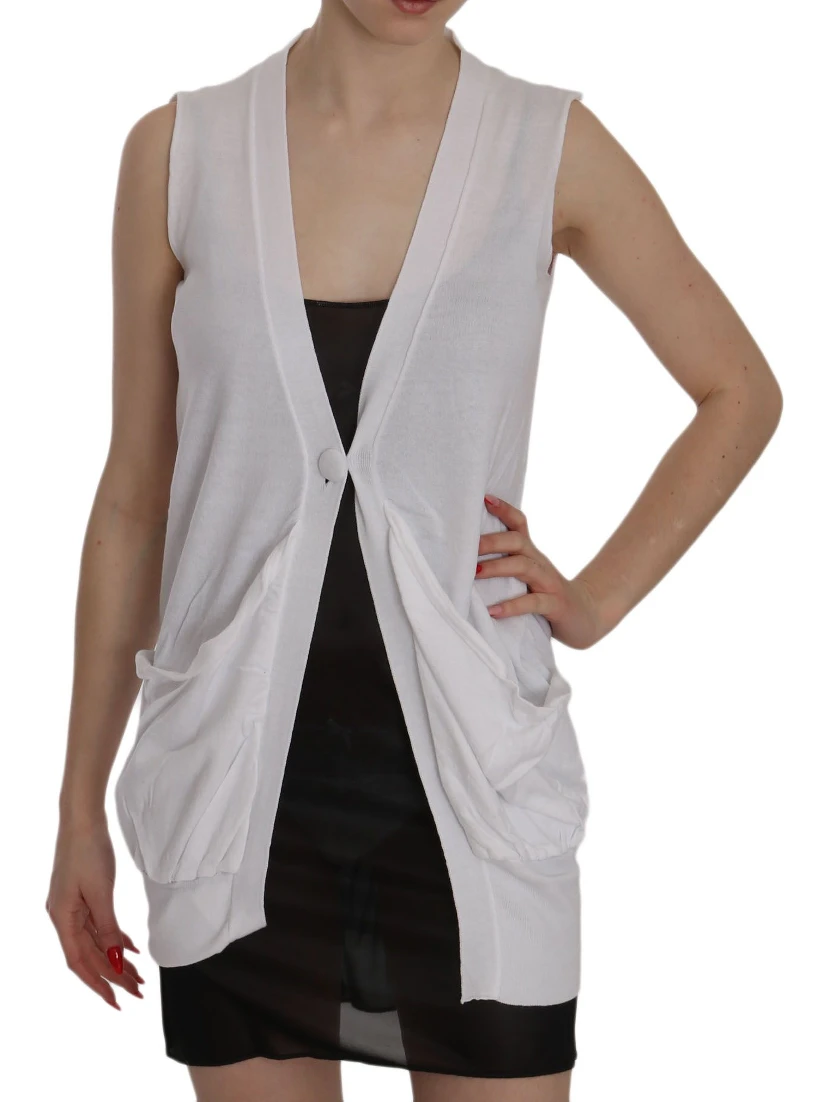 White 100% Cotton Sleeveless Cardigan Top Vest