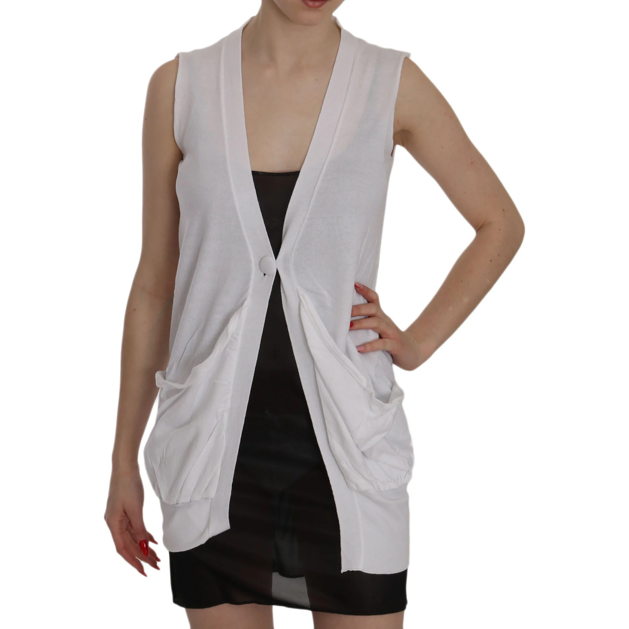 White 100% Cotton Sleeveless Cardigan Top Vest