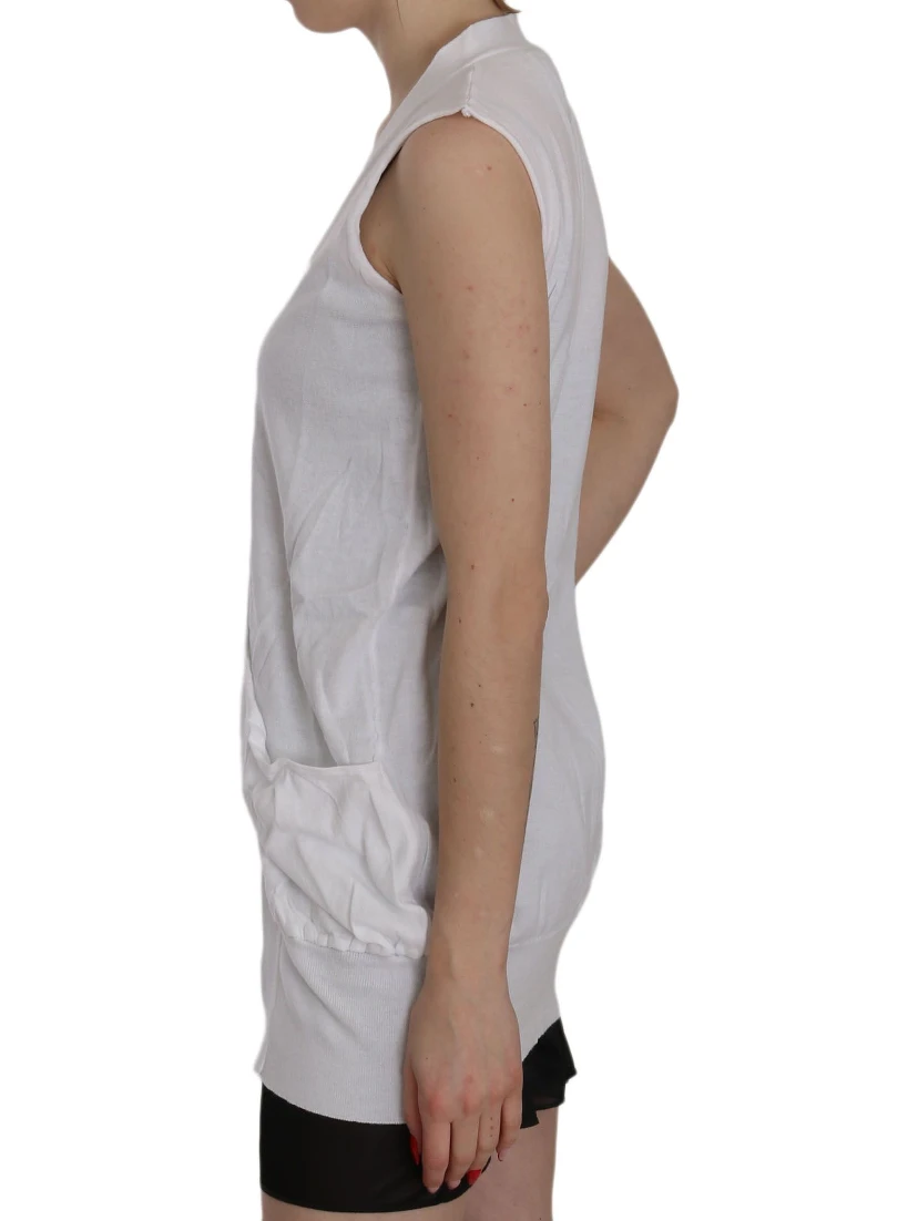 White 100% Cotton Sleeveless Cardigan Top Vest
