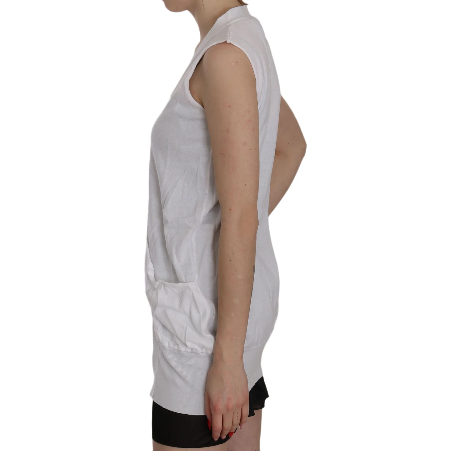 White 100% Cotton Sleeveless Cardigan Top Vest