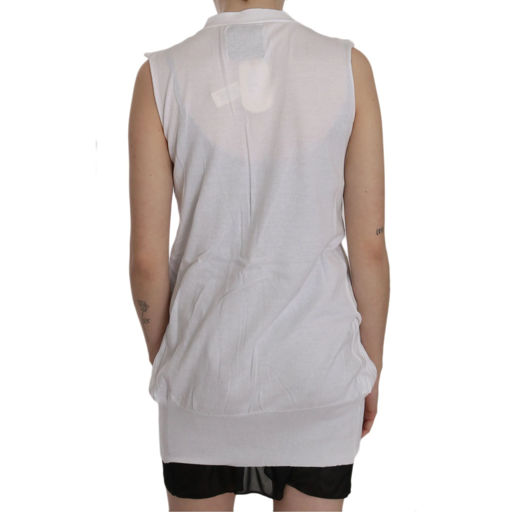 White 100% Cotton Sleeveless Cardigan Top Vest