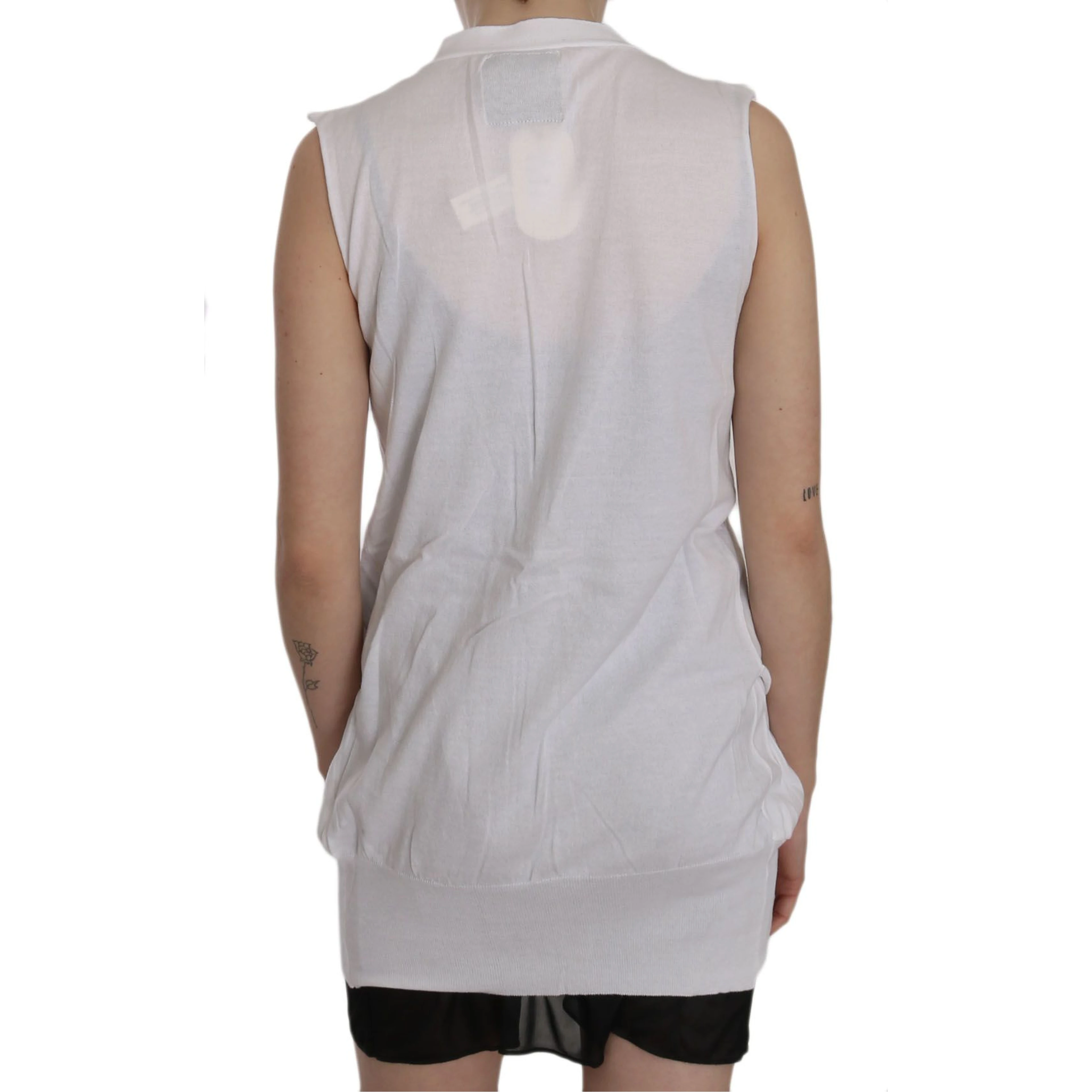 White 100% Cotton Sleeveless Cardigan Top Vest