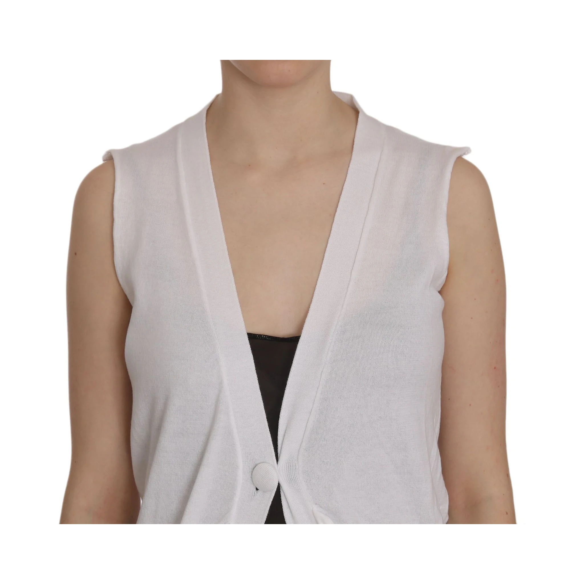 White 100% Cotton Sleeveless Cardigan Top Vest