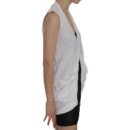 White 100% Cotton Sleeveless Cardigan Top Vest