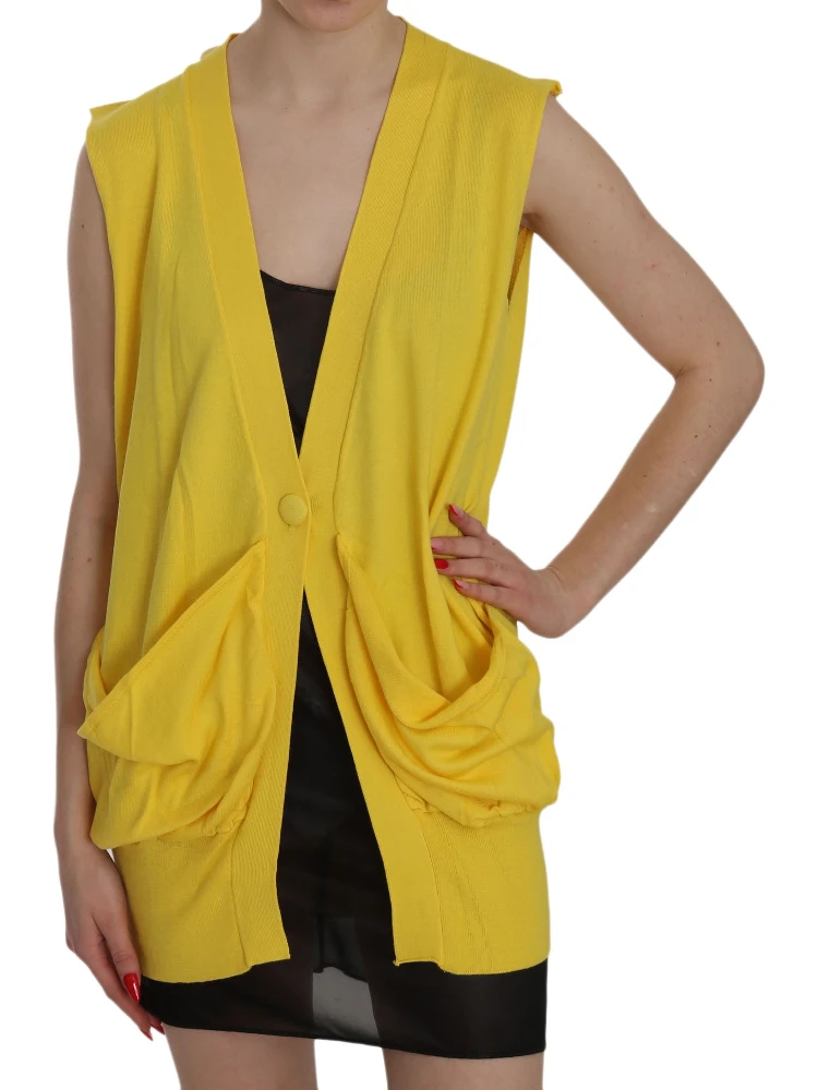 Yellow 100% Cotton Sleeveless Cardigan Top Vest