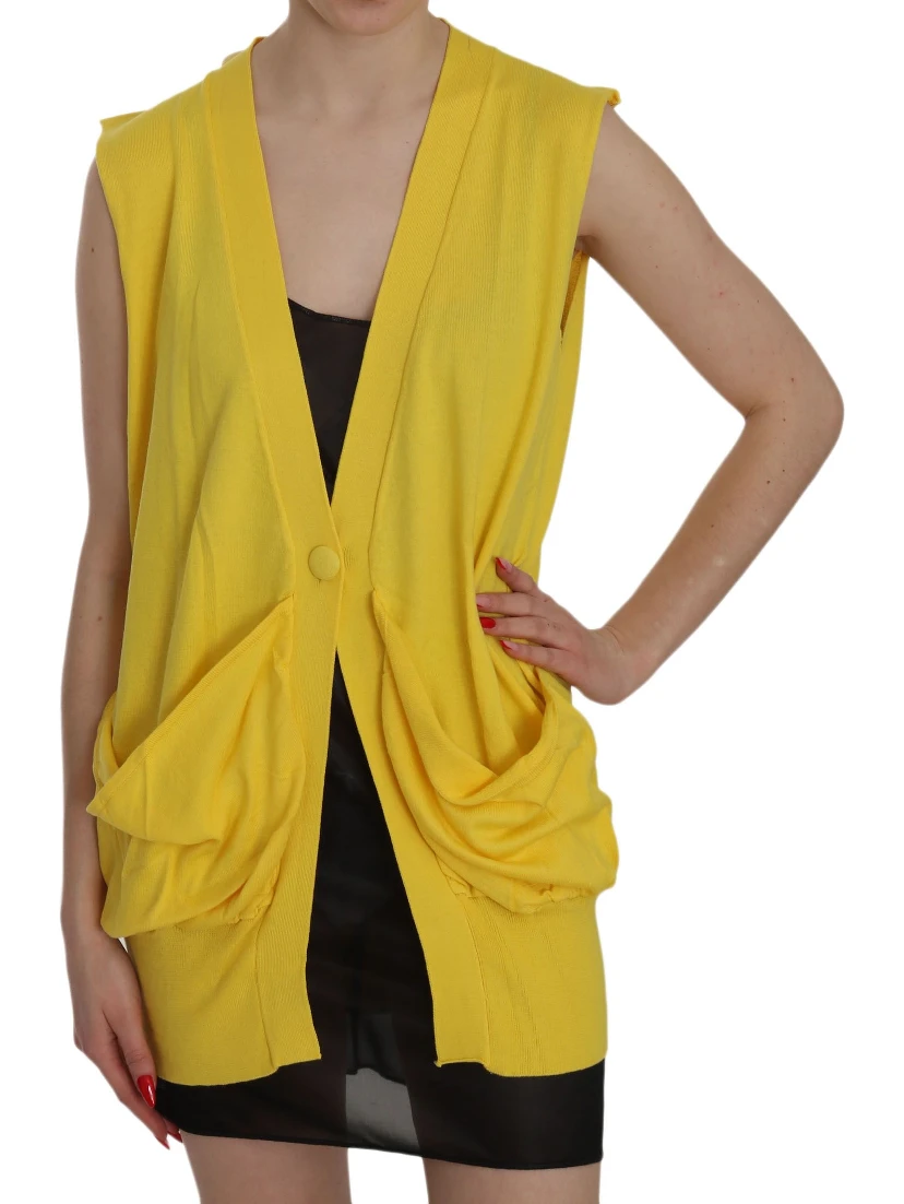 Yellow 100% Cotton Sleeveless Cardigan Top Vest