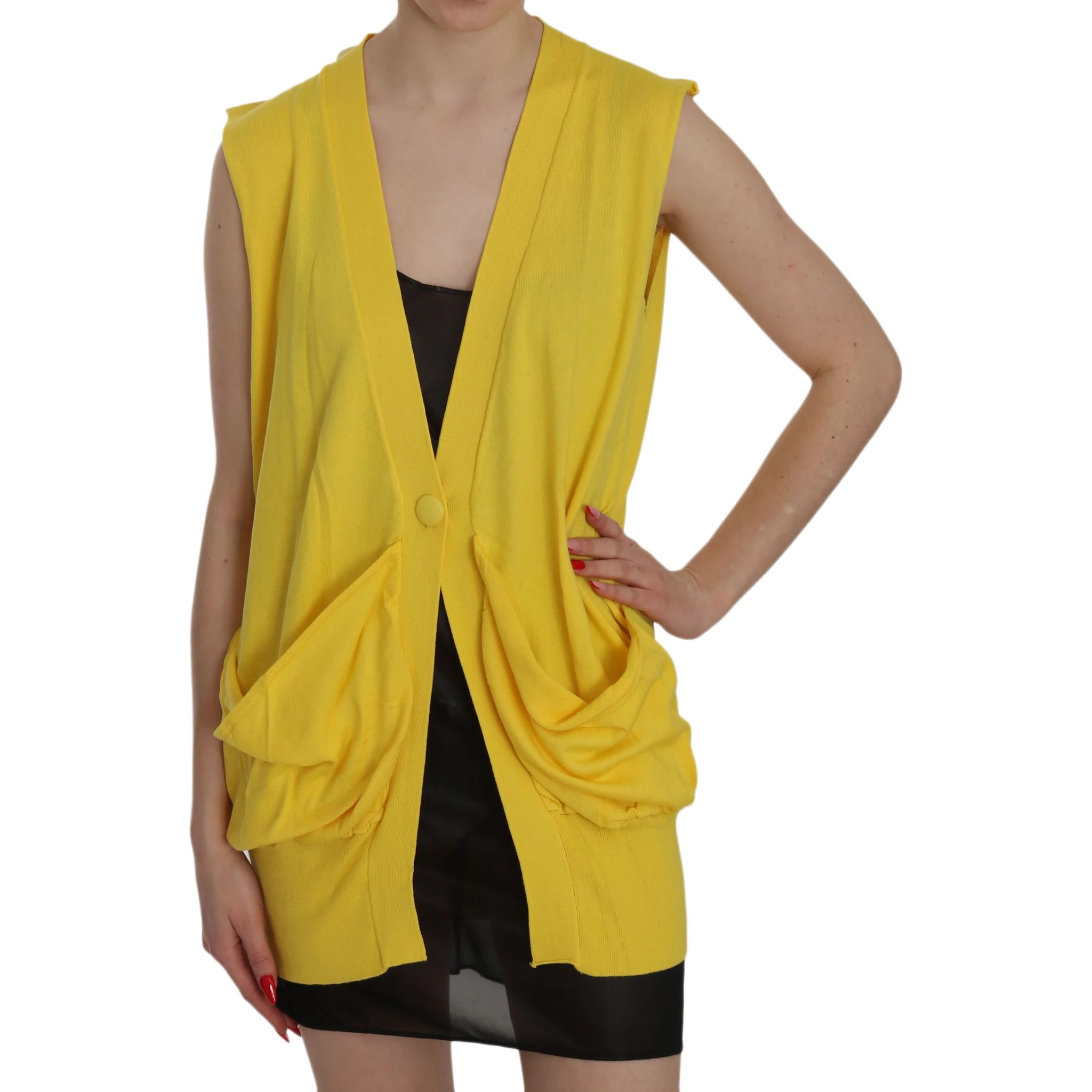 Yellow 100% Cotton Sleeveless Cardigan Top Vest