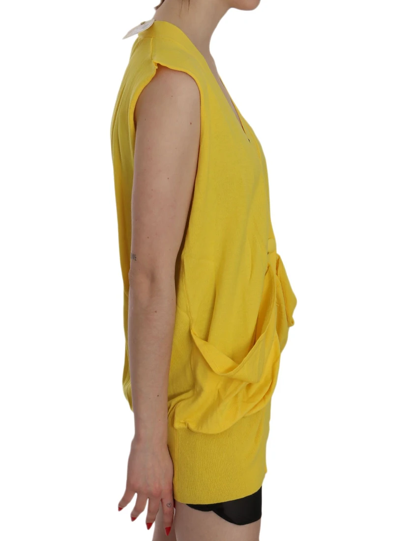 Yellow 100% Cotton Sleeveless Cardigan Top Vest