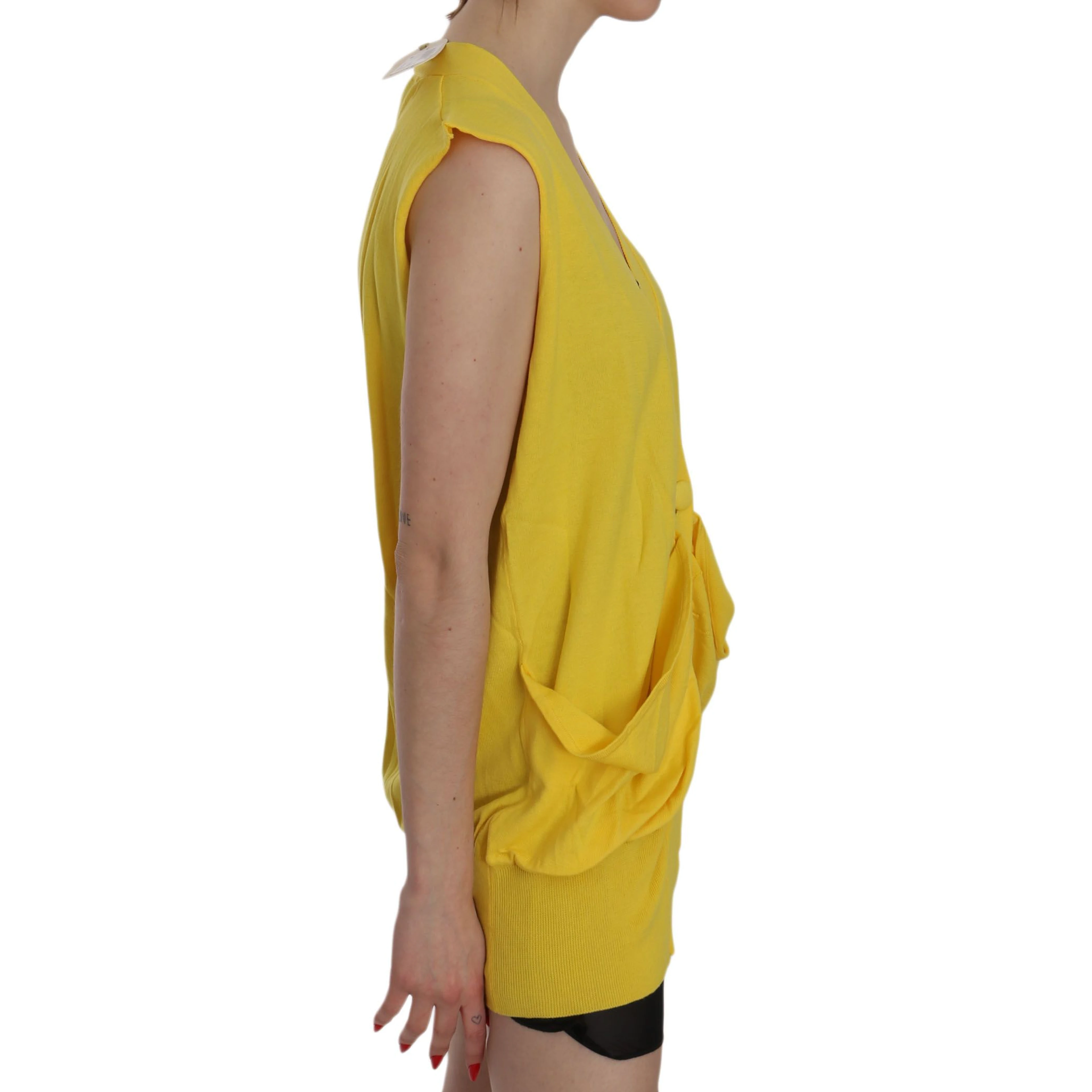 Yellow 100% Cotton Sleeveless Cardigan Top Vest