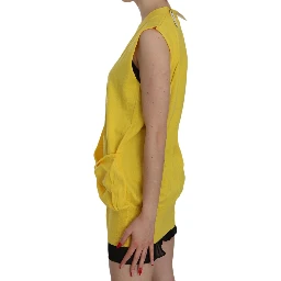 Yellow 100% Cotton Sleeveless Cardigan Top Vest