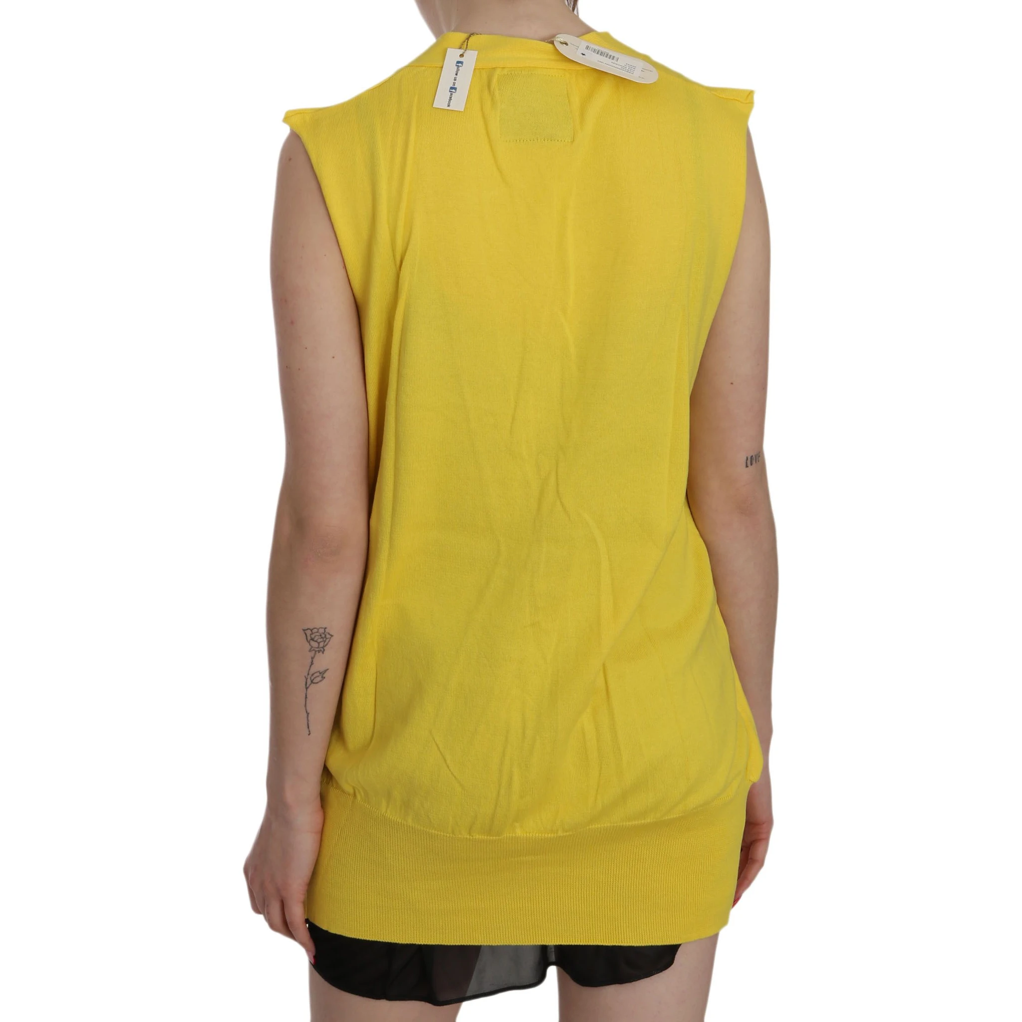 Yellow 100% Cotton Sleeveless Cardigan Top Vest