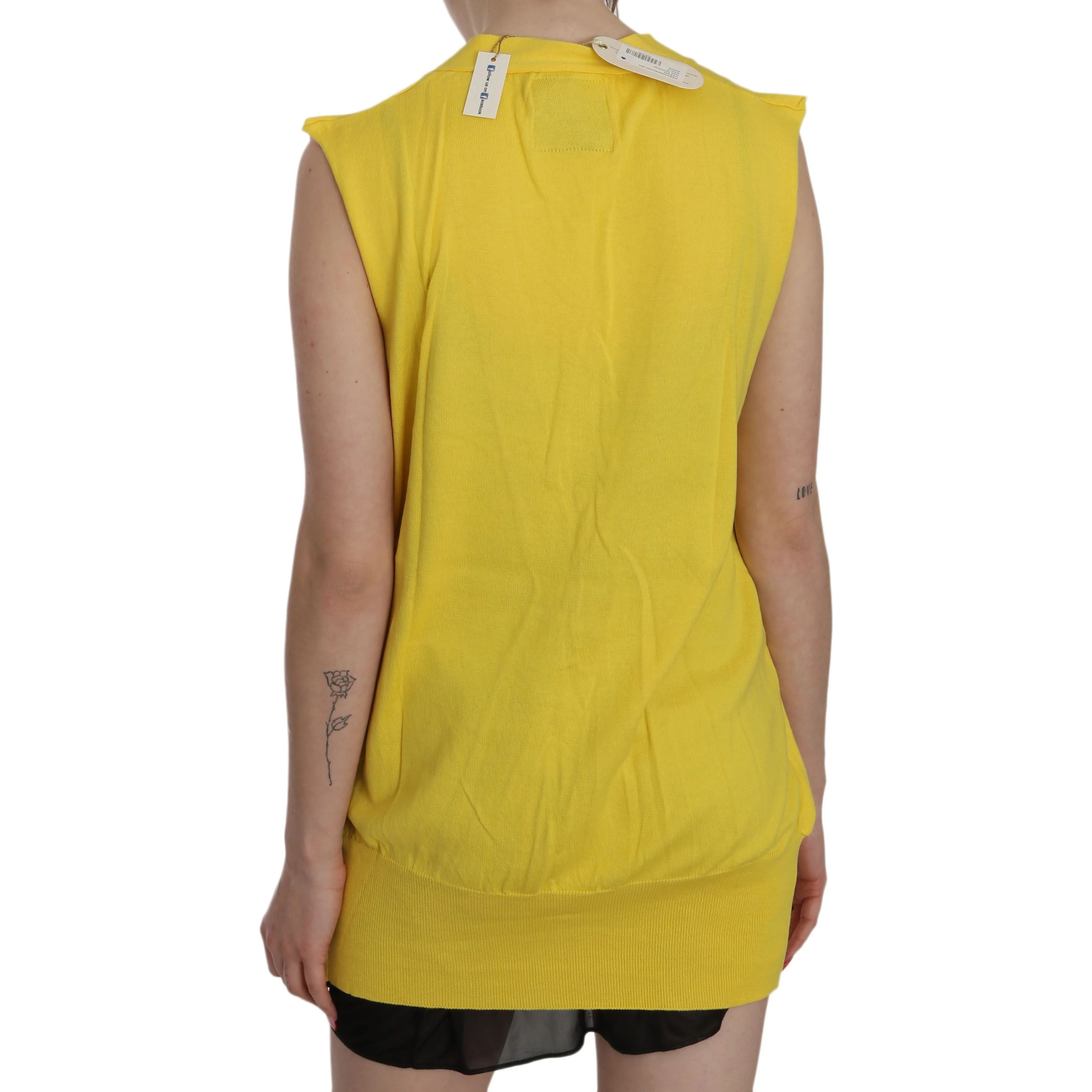Yellow 100% Cotton Sleeveless Cardigan Top Vest