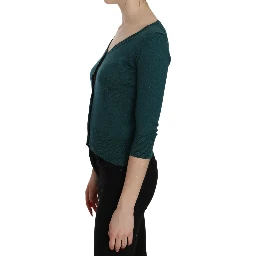 Blue Green Cotton 3/4 Sleeve Cardigan Top Blouse