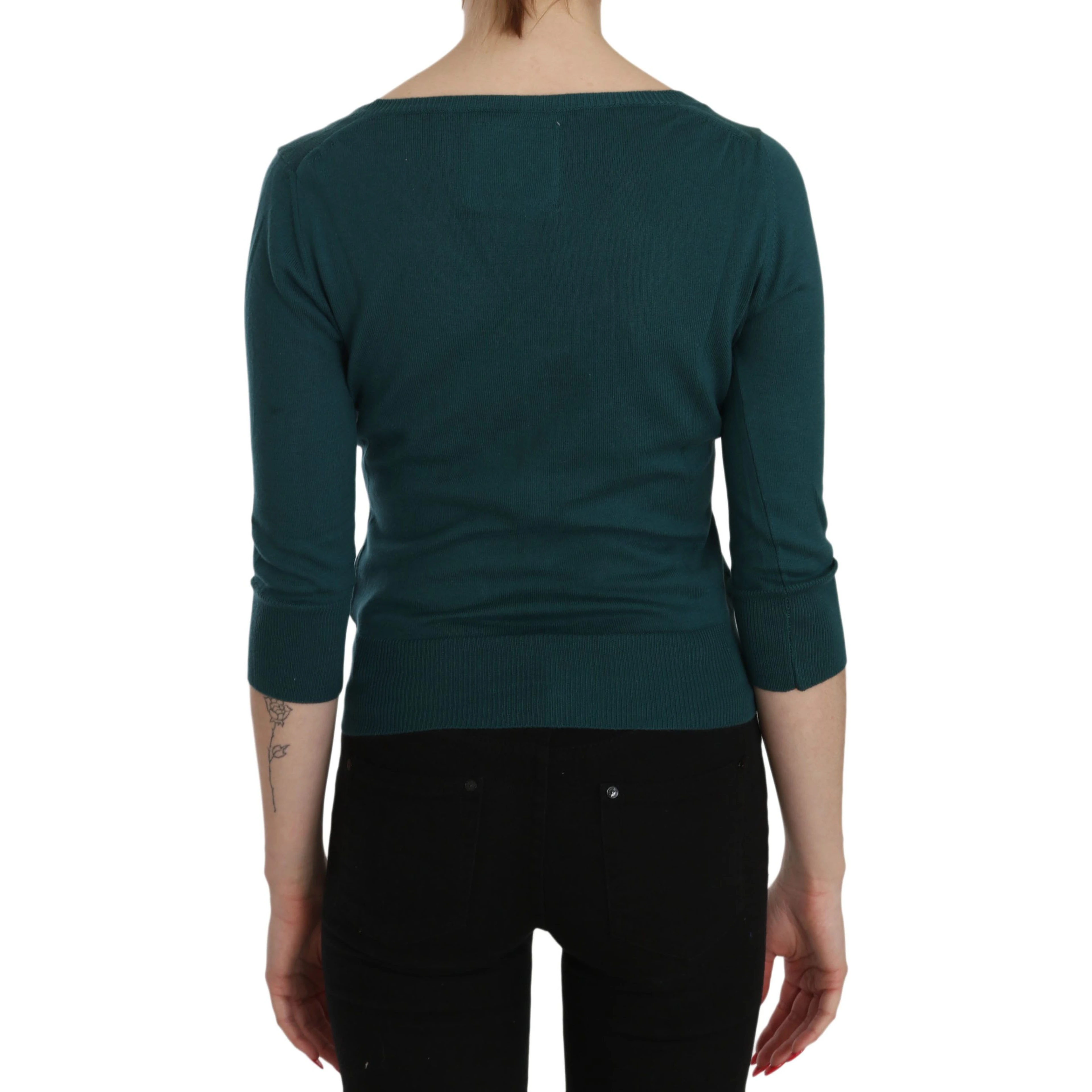 Blue Green Cotton 3/4 Sleeve Cardigan Top Blouse