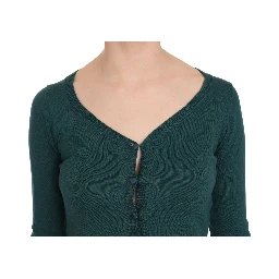 Blue Green Cotton 3/4 Sleeve Cardigan Top Blouse