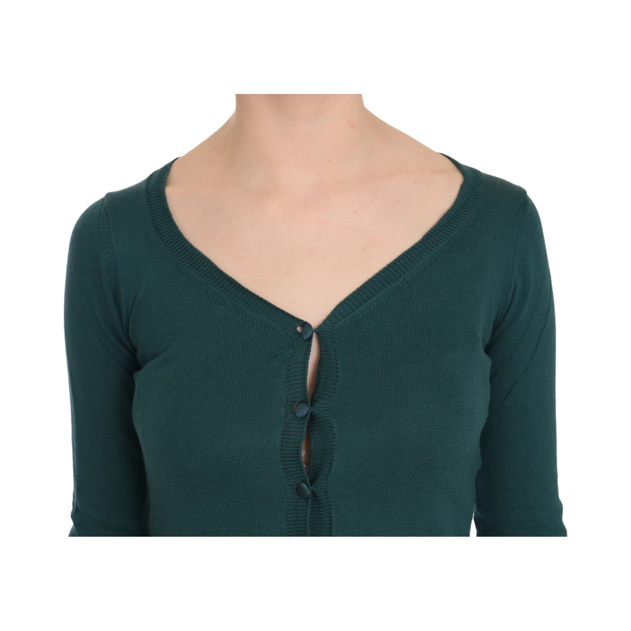 Blue Green Cotton 3/4 Sleeve Cardigan Top Blouse