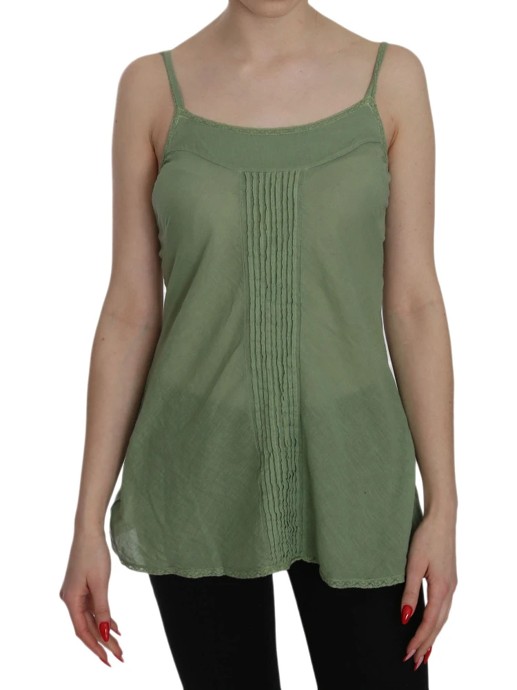 Green Silk Spaghetti Strap Tank Top Blouse
