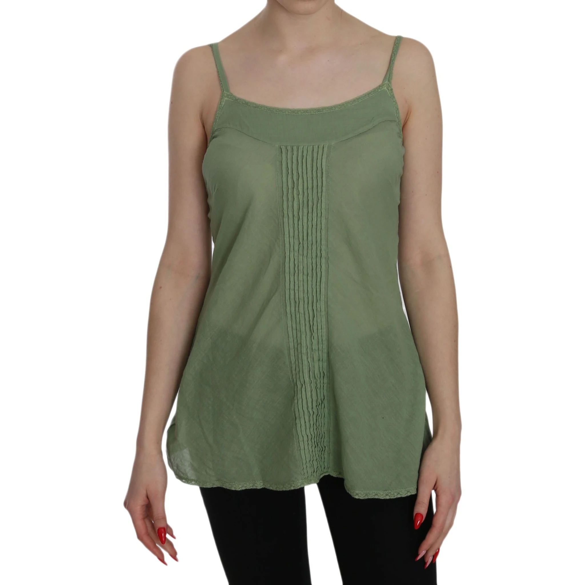 Green Silk Spaghetti Strap Tank Top Blouse