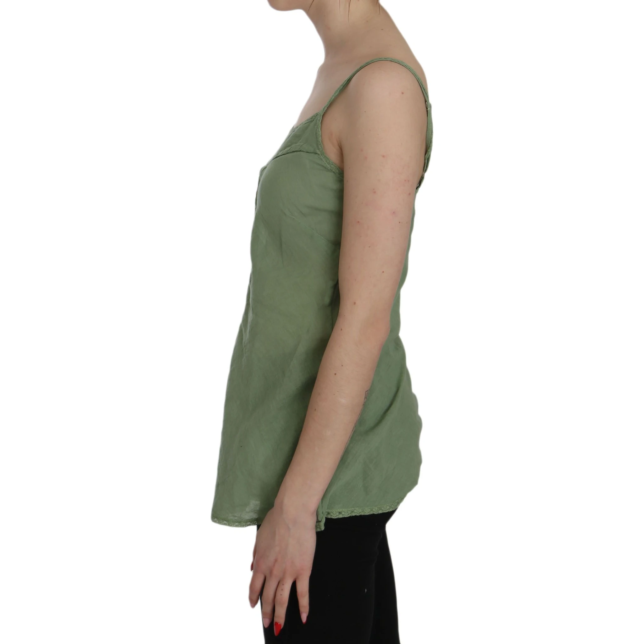 Green Silk Spaghetti Strap Tank Top Blouse