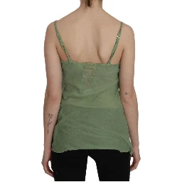 Green Silk Spaghetti Strap Tank Top Blouse