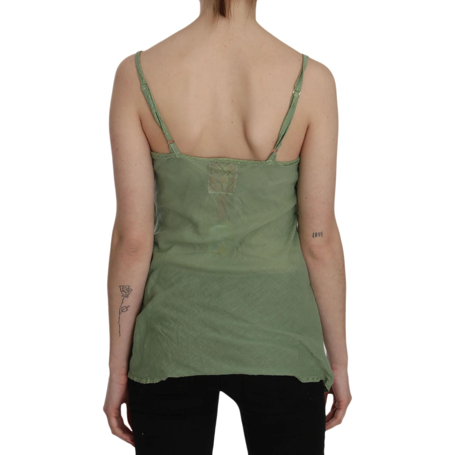Green Silk Spaghetti Strap Tank Top Blouse
