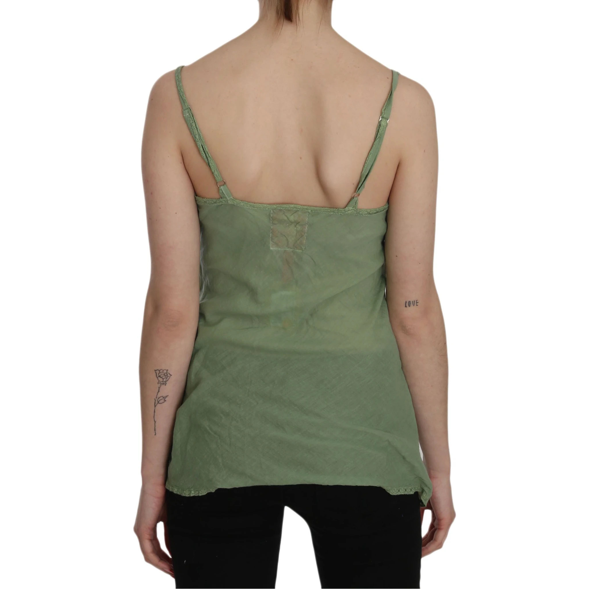 Green Silk Spaghetti Strap Tank Top Blouse